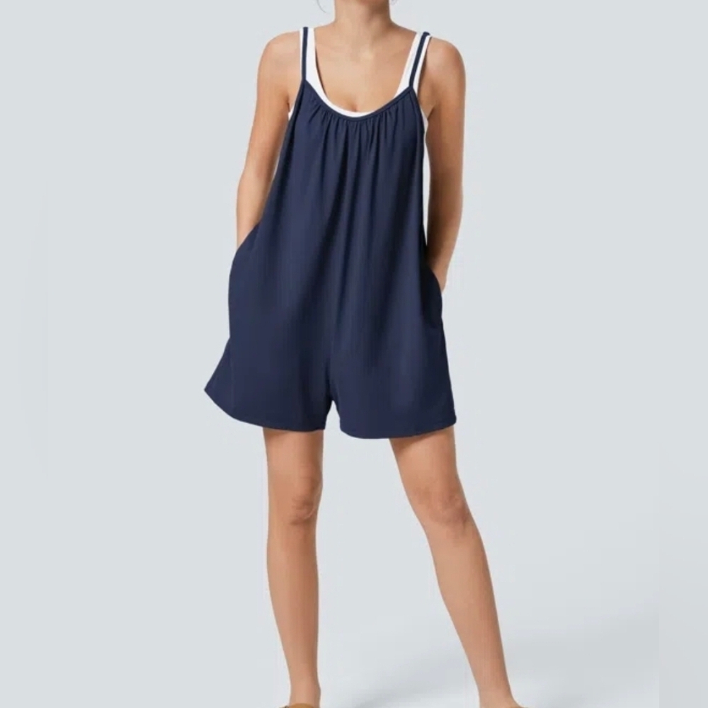 HALARA Navy Blue Romper with White Trim